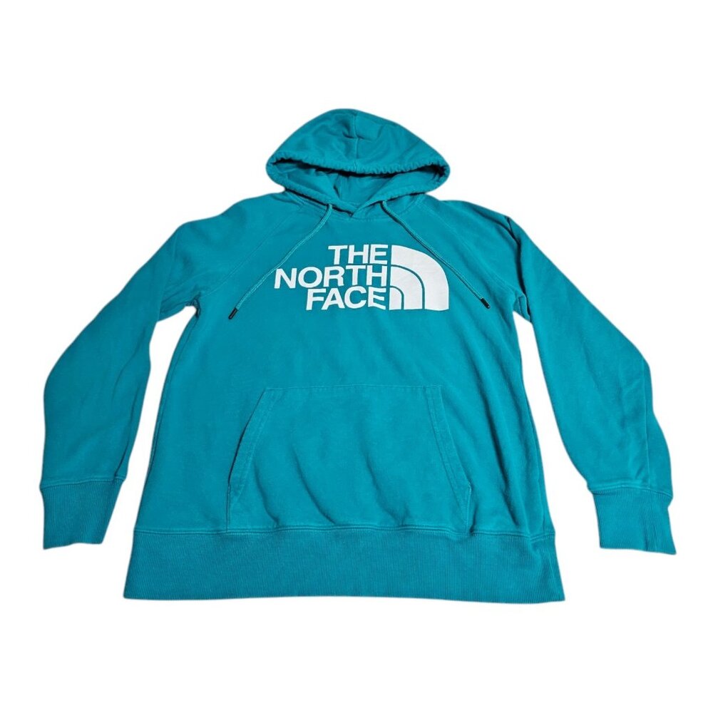 The North Face Hoodie Sweatshirt Womens Small Teal Blue Logo Half Dome Pullover